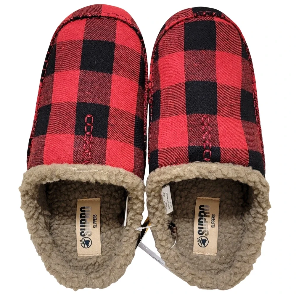 Deer Stags Men Nordic Supro Slip On Clog Slippers Size US 7W Red Black Plaid